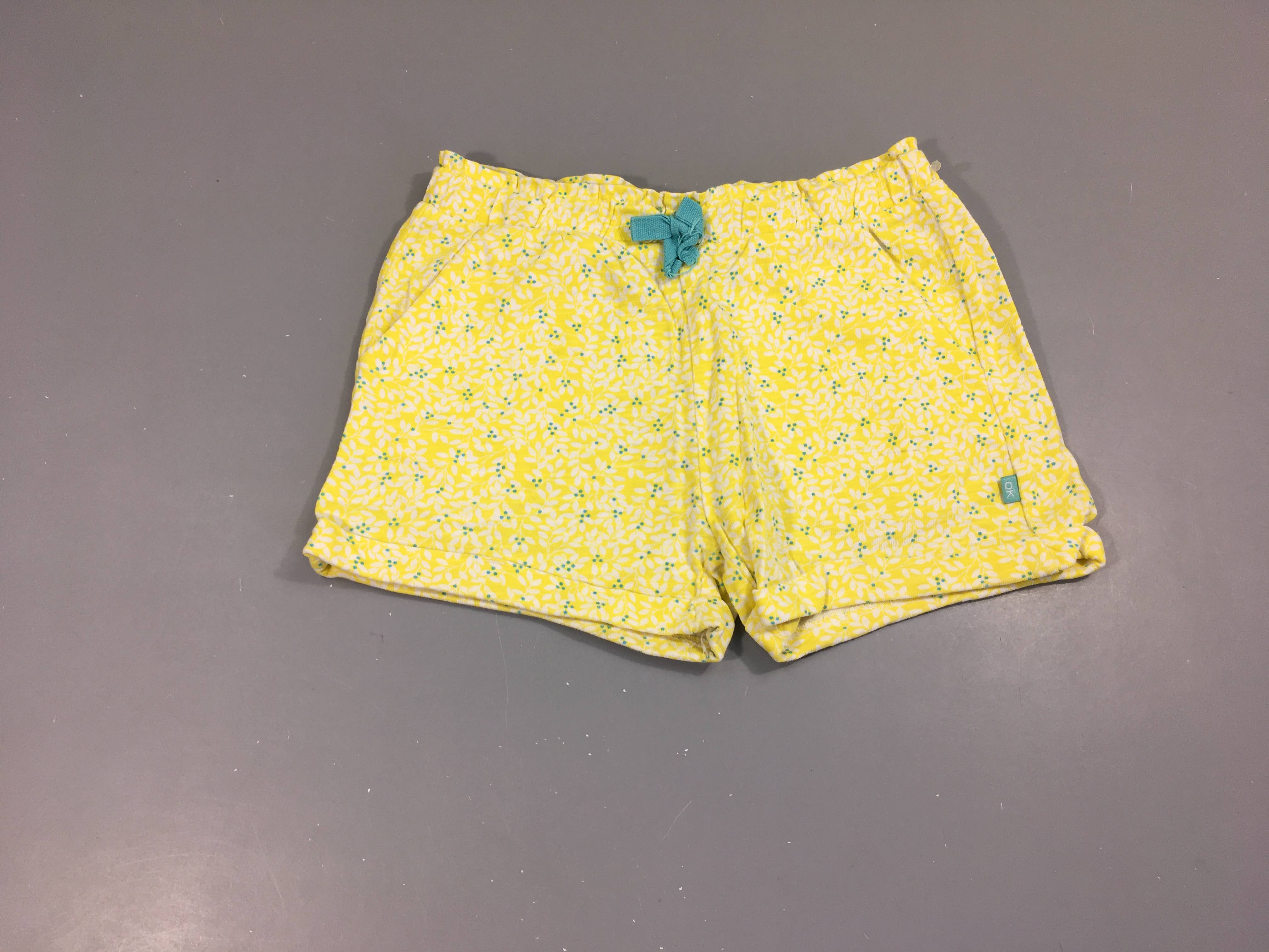 Short jersey à revers jaune motifs blanc-bleu