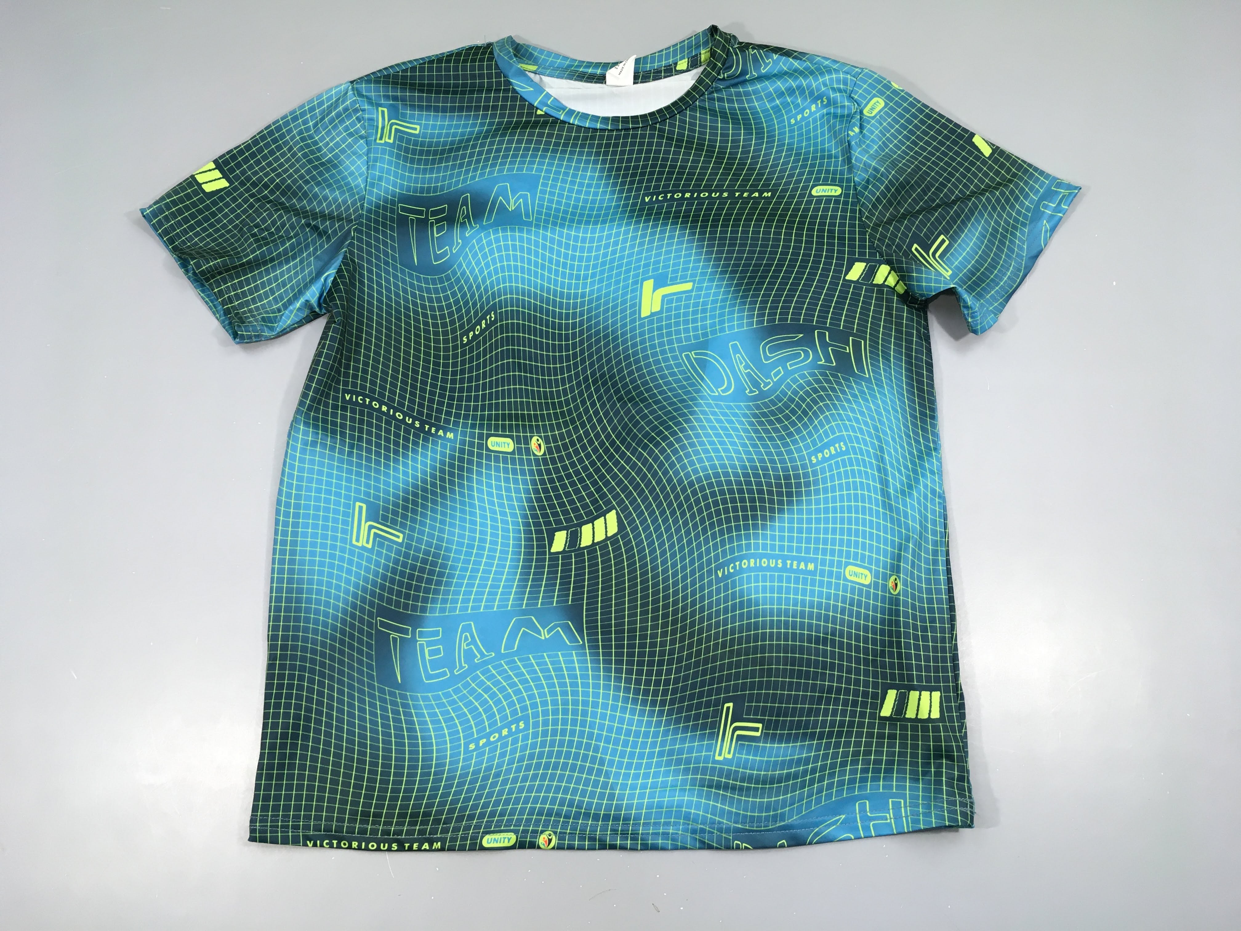 T-shirt m.c de sport bleu à carreaux jaune Team