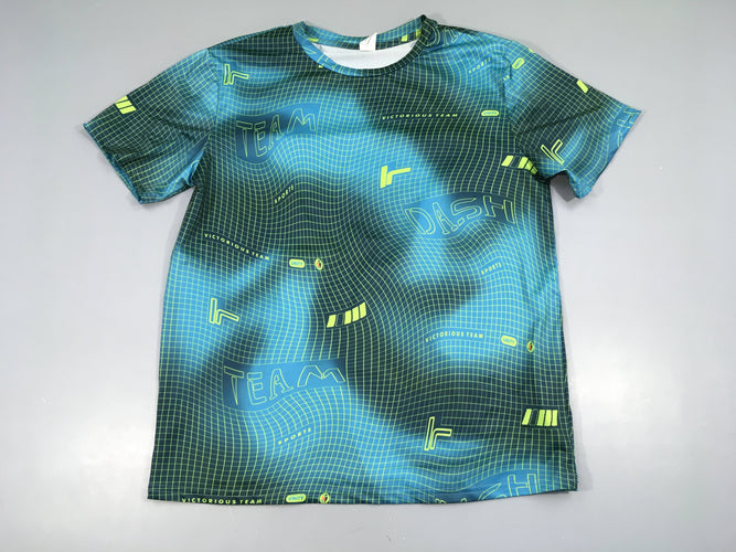 T-shirt m.c de sport bleu à carreaux jaune Team, moins cher chez Petit Kiwi