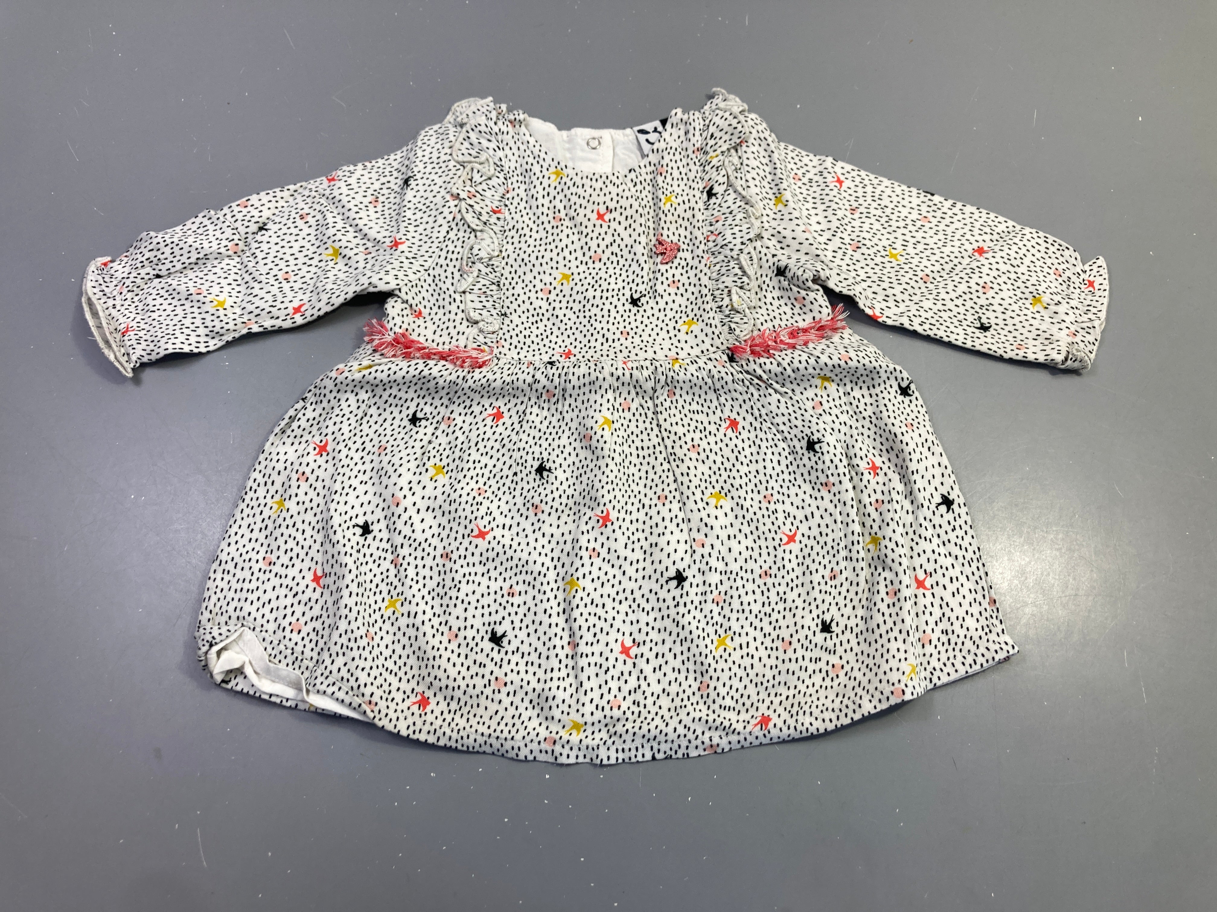 Robe m.l blanche motif oiseaux et étoiles