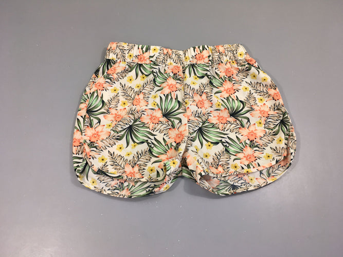 Short fluide écru fleuri saumon, moins cher chez Petit Kiwi