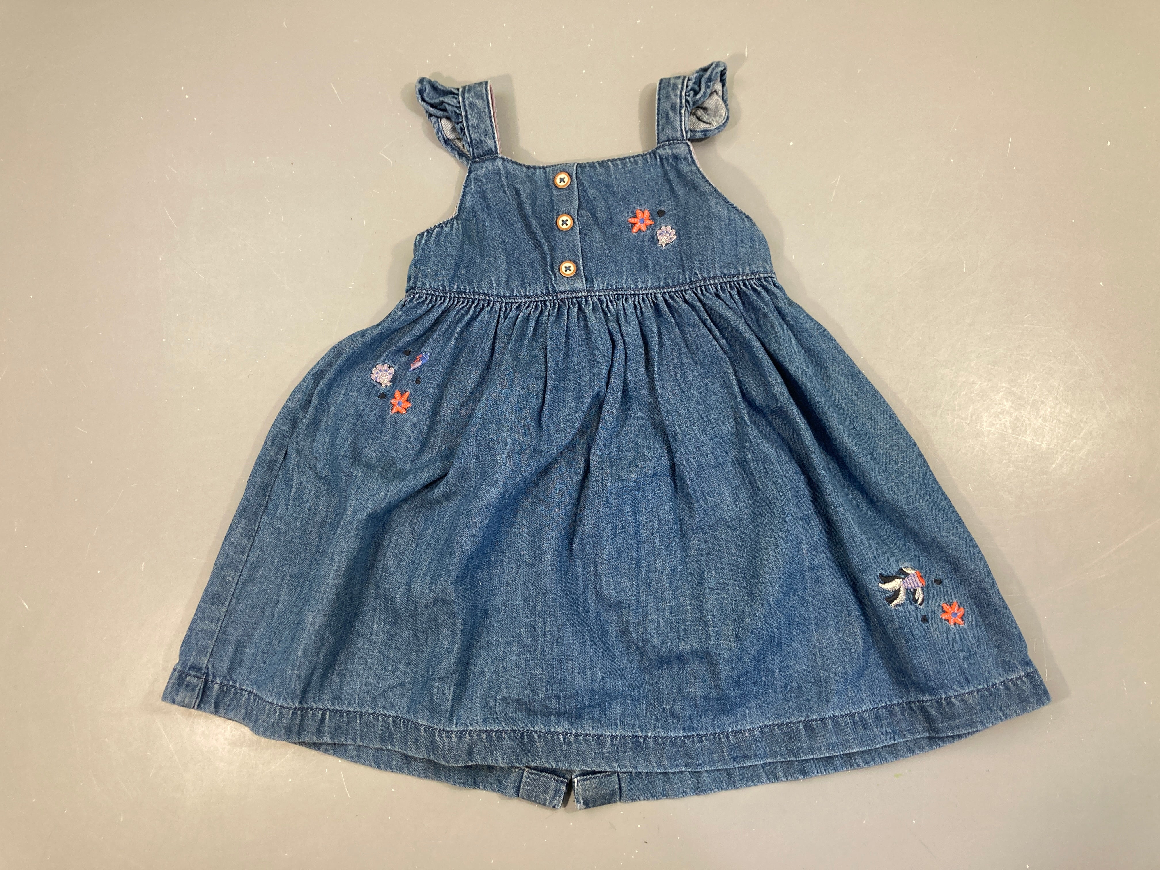 Robe fines bretelles jean fleurs brodées