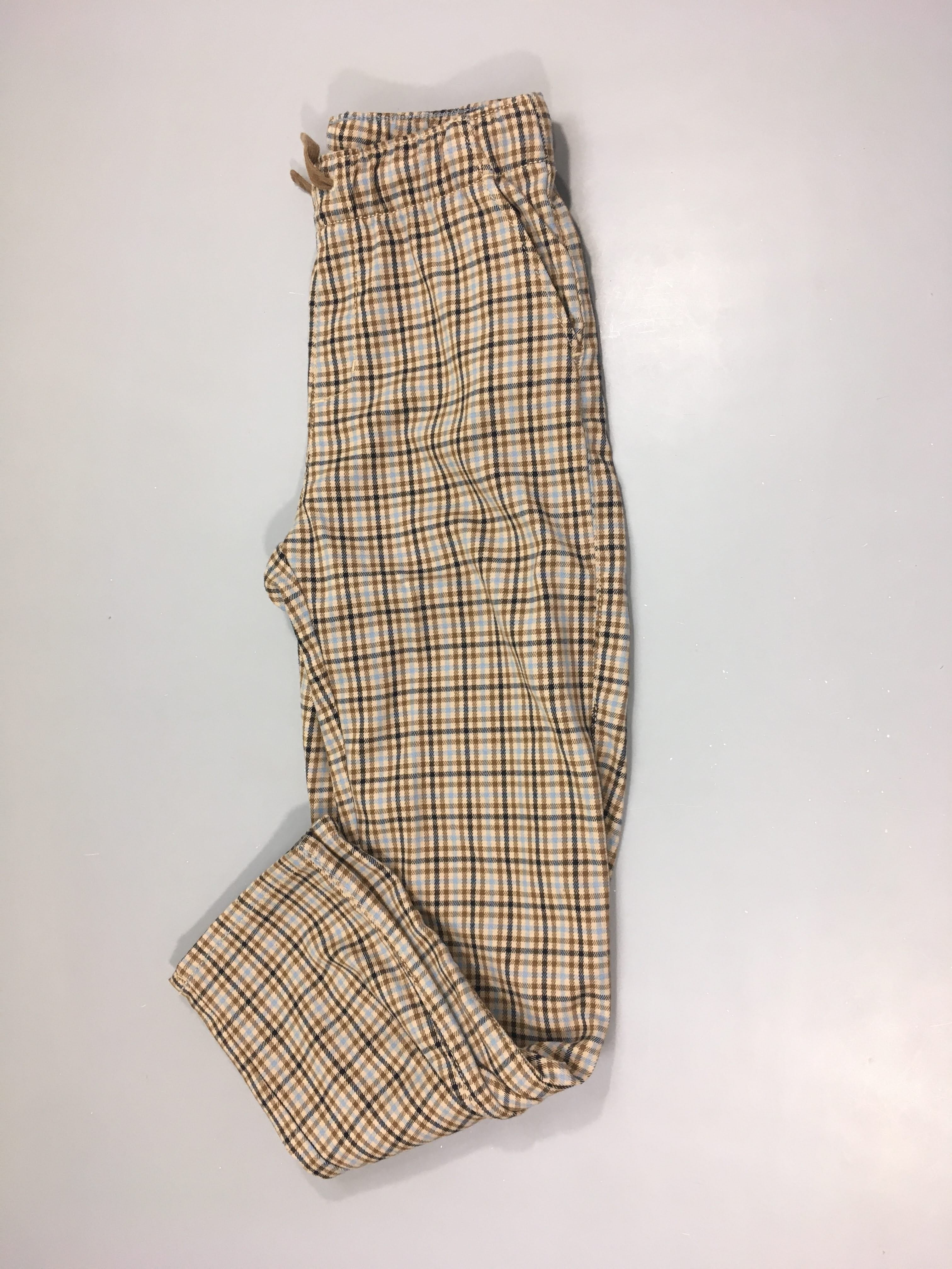 Pantalon à carreaux taupe-brun taille élastique