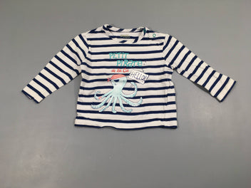 T-shirt m.l blanc rayé bleu Petit Pirate