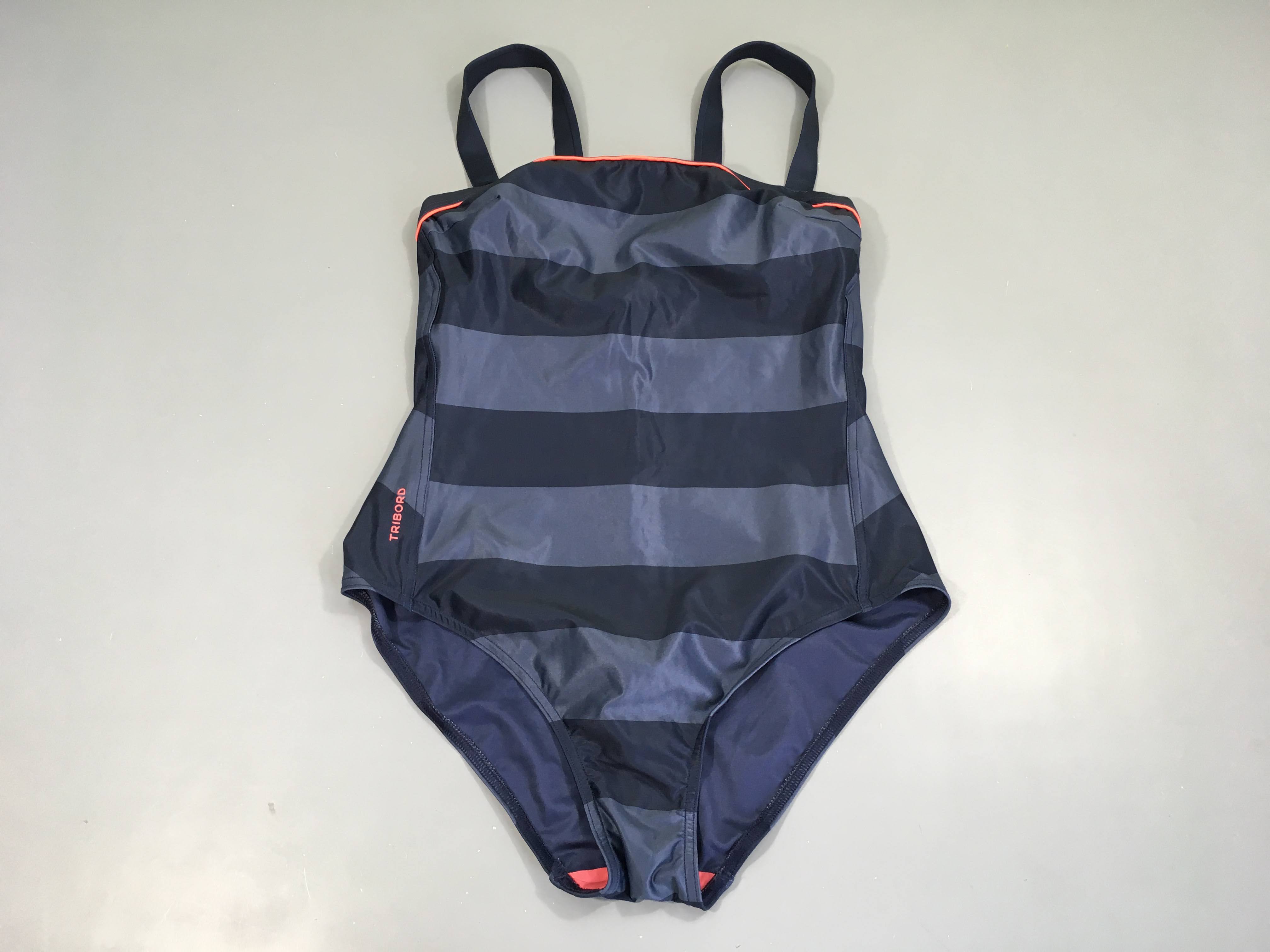 Maillot bleu rayé bord corail Tribord