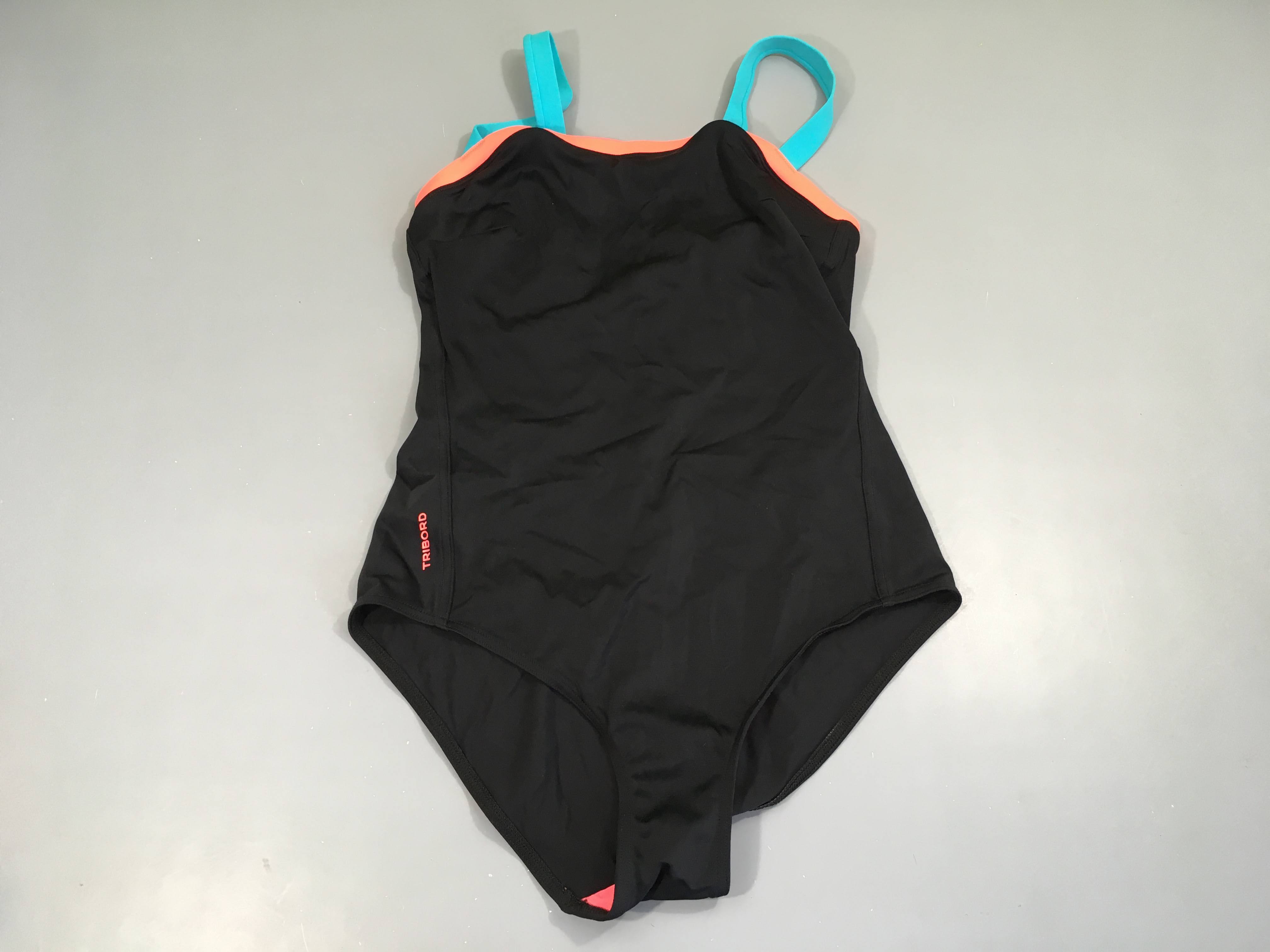 Maillot noir bord corail Bretelles turquoises Tribord