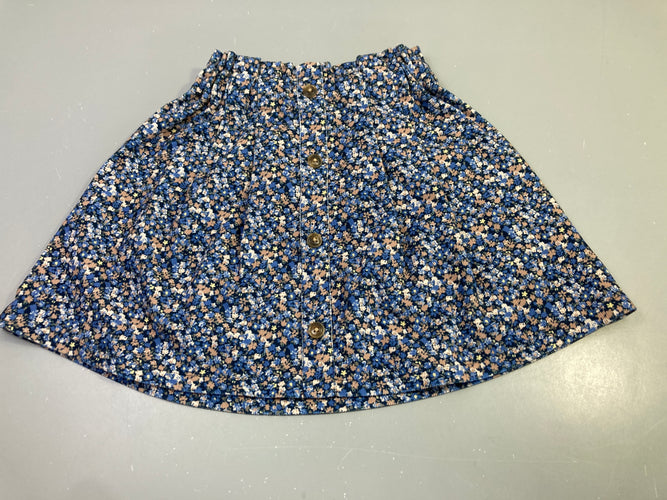 Jupe bleu marine fleurs beige velours côtelé boutonnée, moins cher chez Petit Kiwi