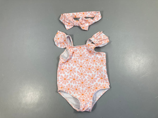 Maillot+ bandeau blanc fleurs roses, moins cher chez Petit Kiwi
