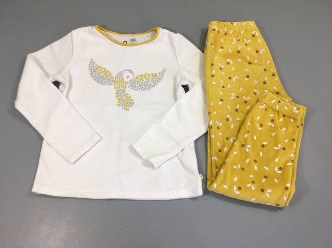 Pyjama 2pcs velours blanc bords jaunes oiseau, moins cher chez Petit Kiwi