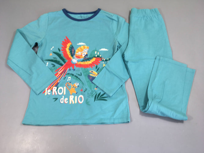 Pyjama 2pcs jersey vert-bleu peroquet, moins cher chez Petit Kiwi