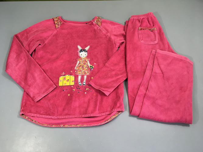 Pyjama 2pcs velours rose lapin, moins cher chez Petit Kiwi