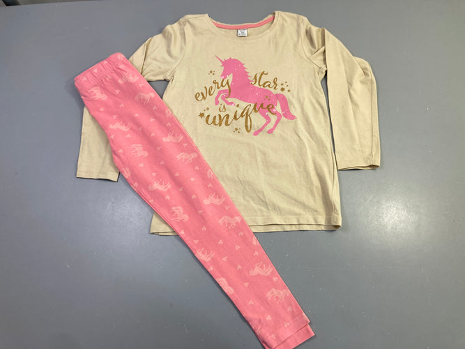 Pyjama 2pcs jersey pyjama beige licorne rose, moins cher chez Petit Kiwi