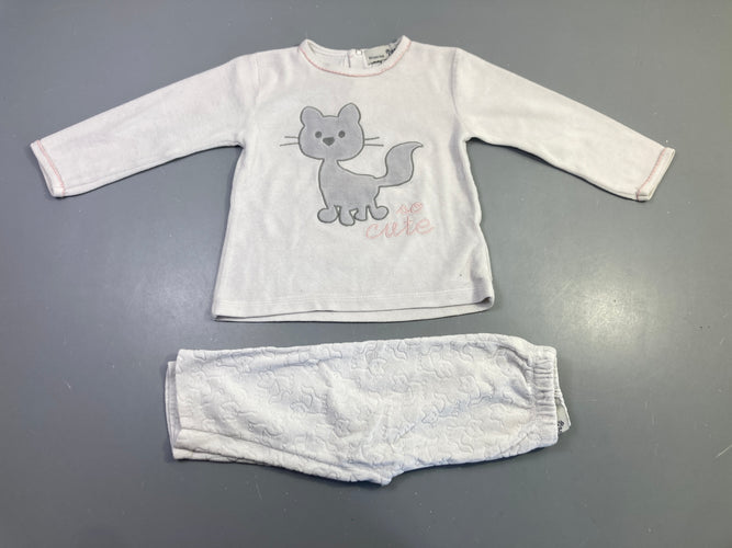 Pyjama 2pcs velours blanc chat so cute, moins cher chez Petit Kiwi