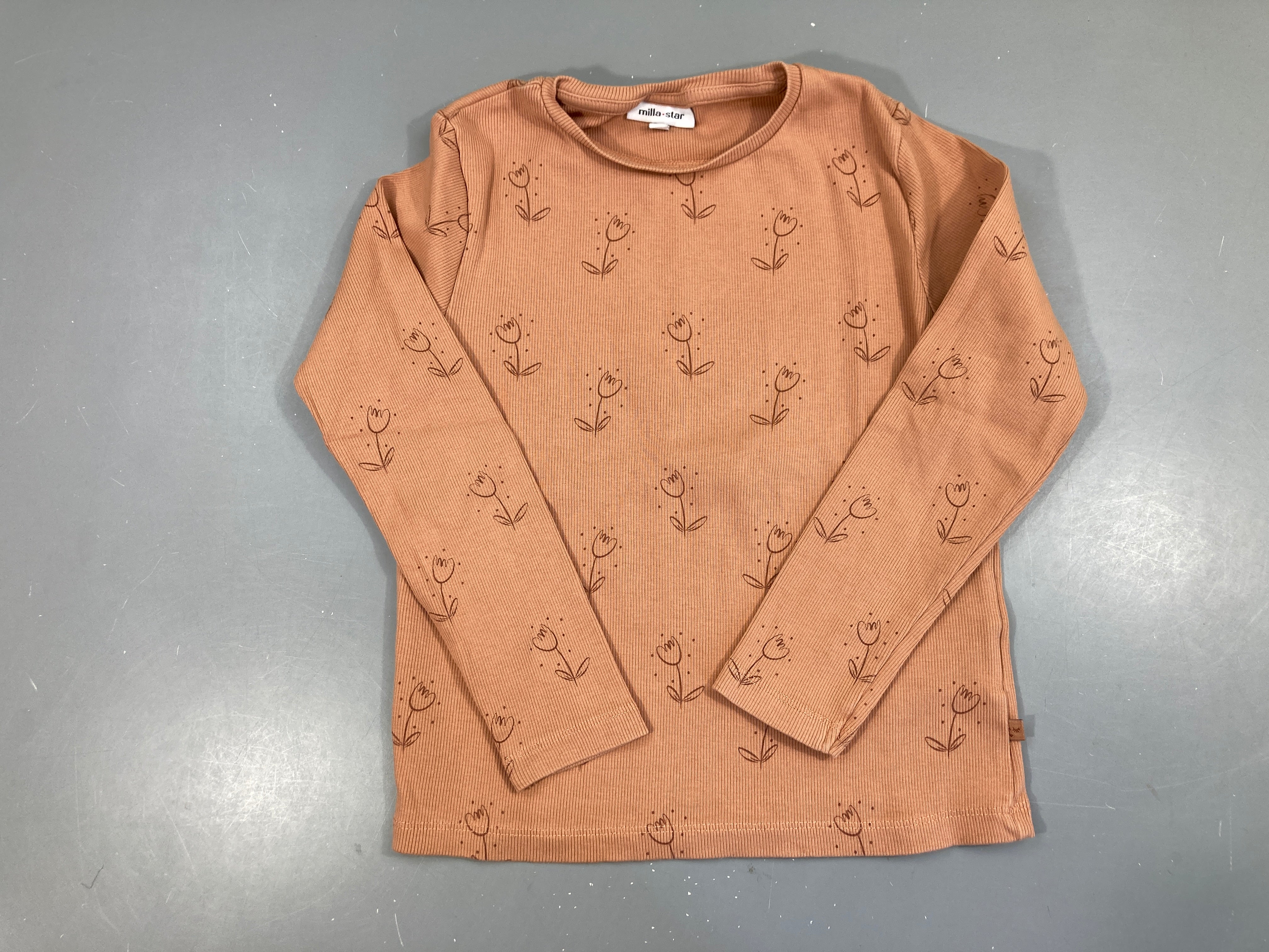 T-shirt m.l côtes vieux rose fleurs