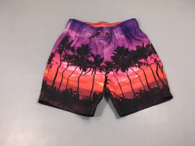 Maillot short palmier noir-mauve corail, moins cher chez Petit Kiwi