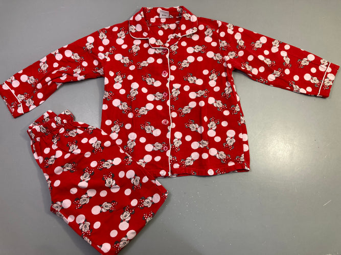 Pyjama 2pcs flanelle rouge pois Minnie, moins cher chez Petit Kiwi