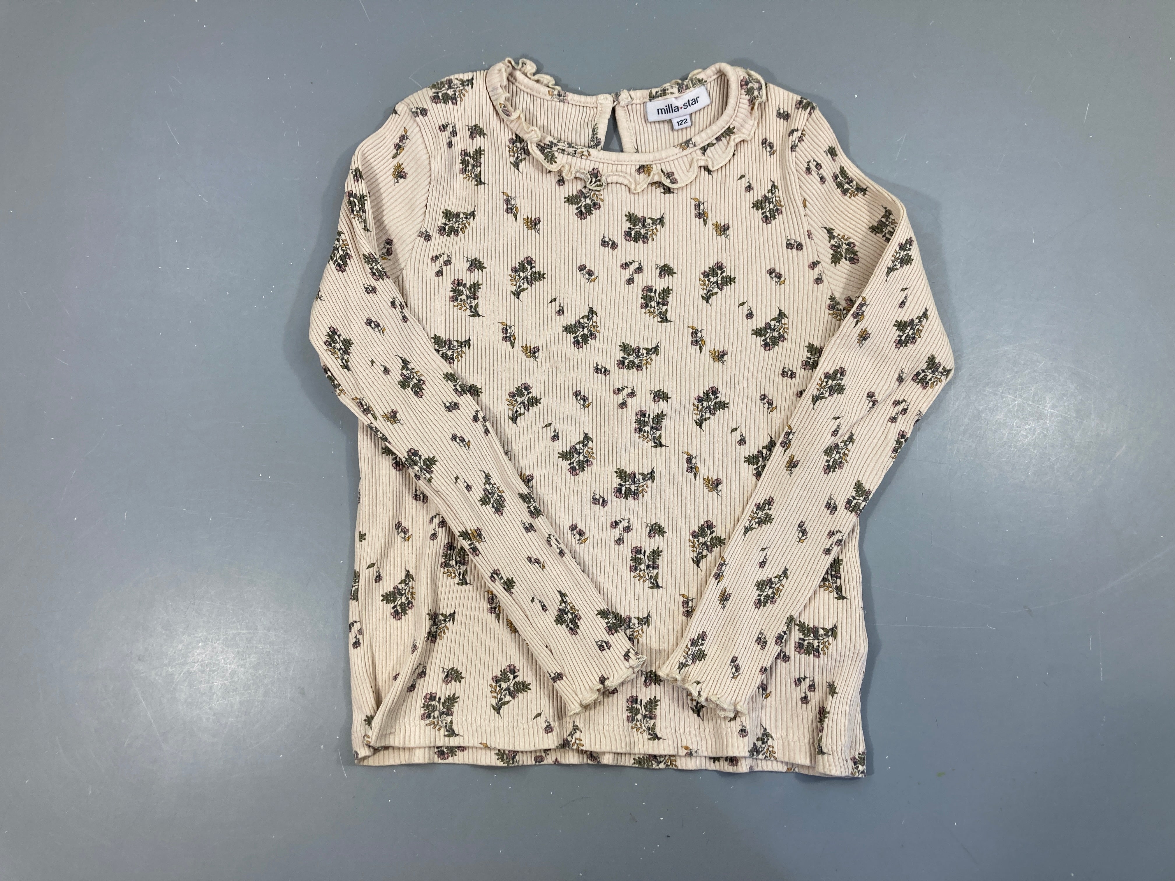 T-shirt m.l côtes beige fleurs
