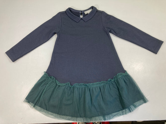 Robe m.l molleton bleu marine bas tulle vert, moins cher chez Petit Kiwi