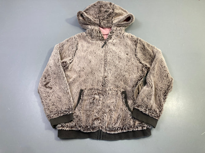 Gilet zippé taupe fourrure capuche, moins cher chez Petit Kiwi