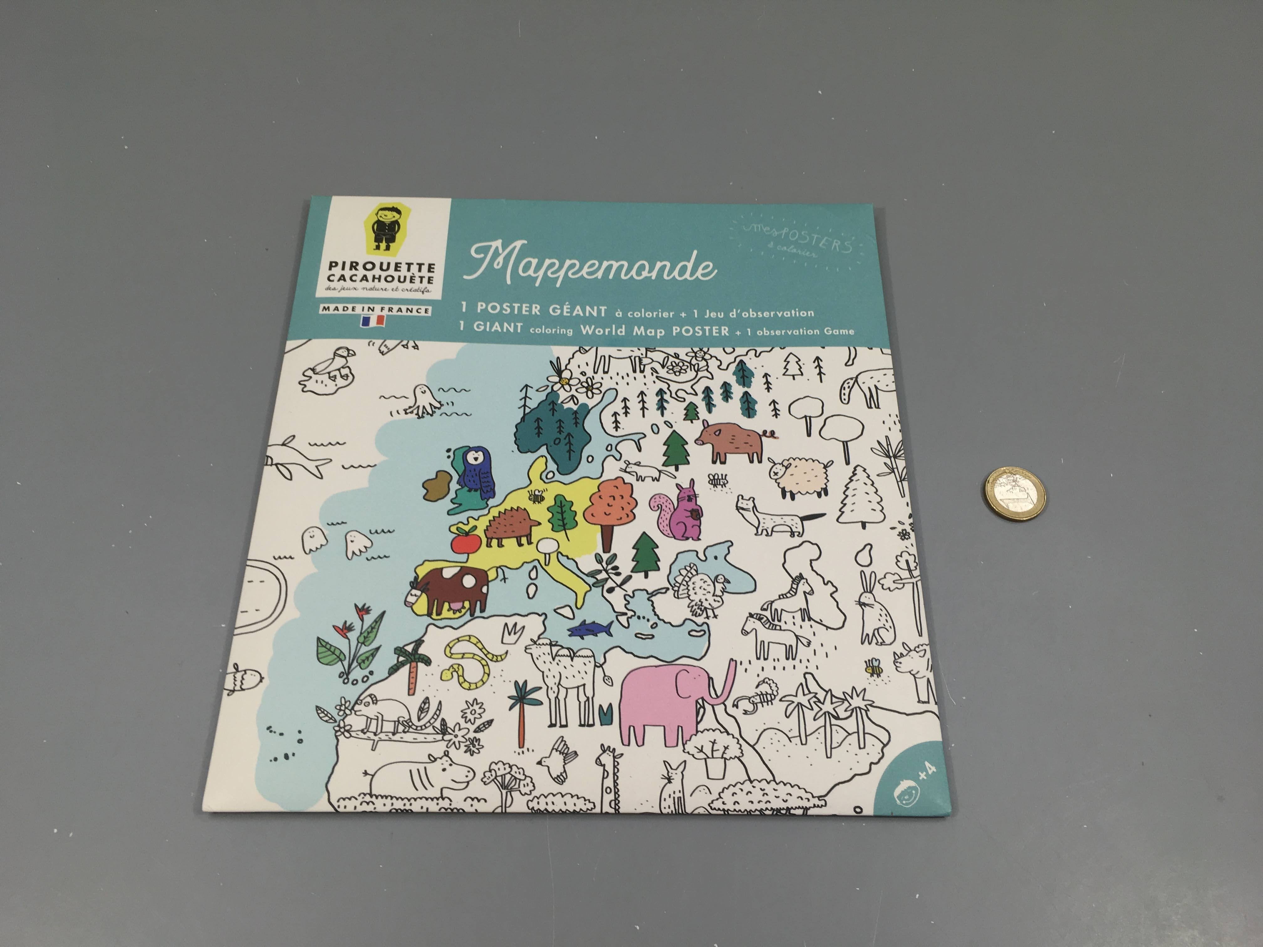 Neuf-Mappemonde, 1 poster géant à colorier + 1 jeu d'observation