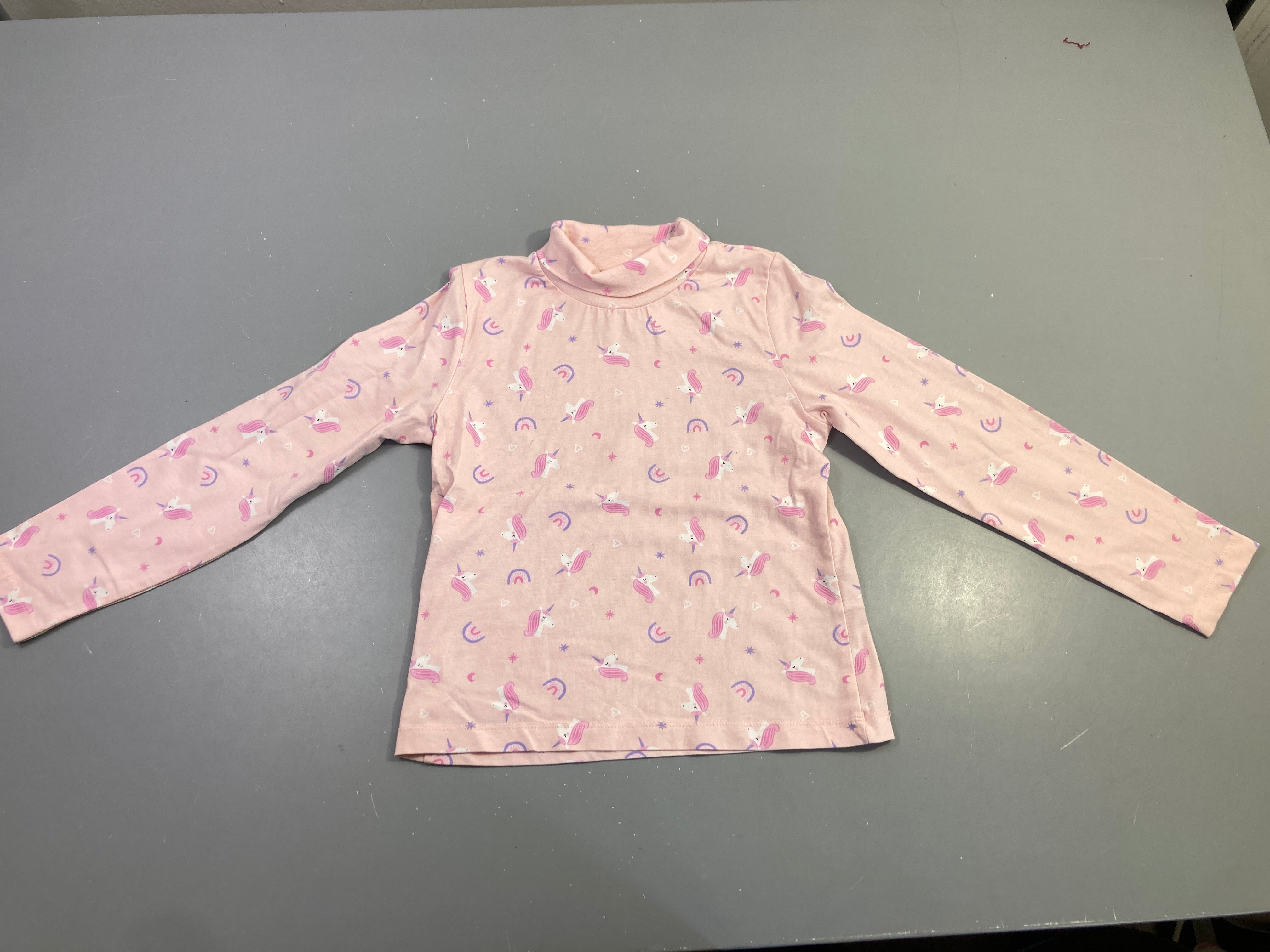 T-shirt m.l col roulé rose licornes