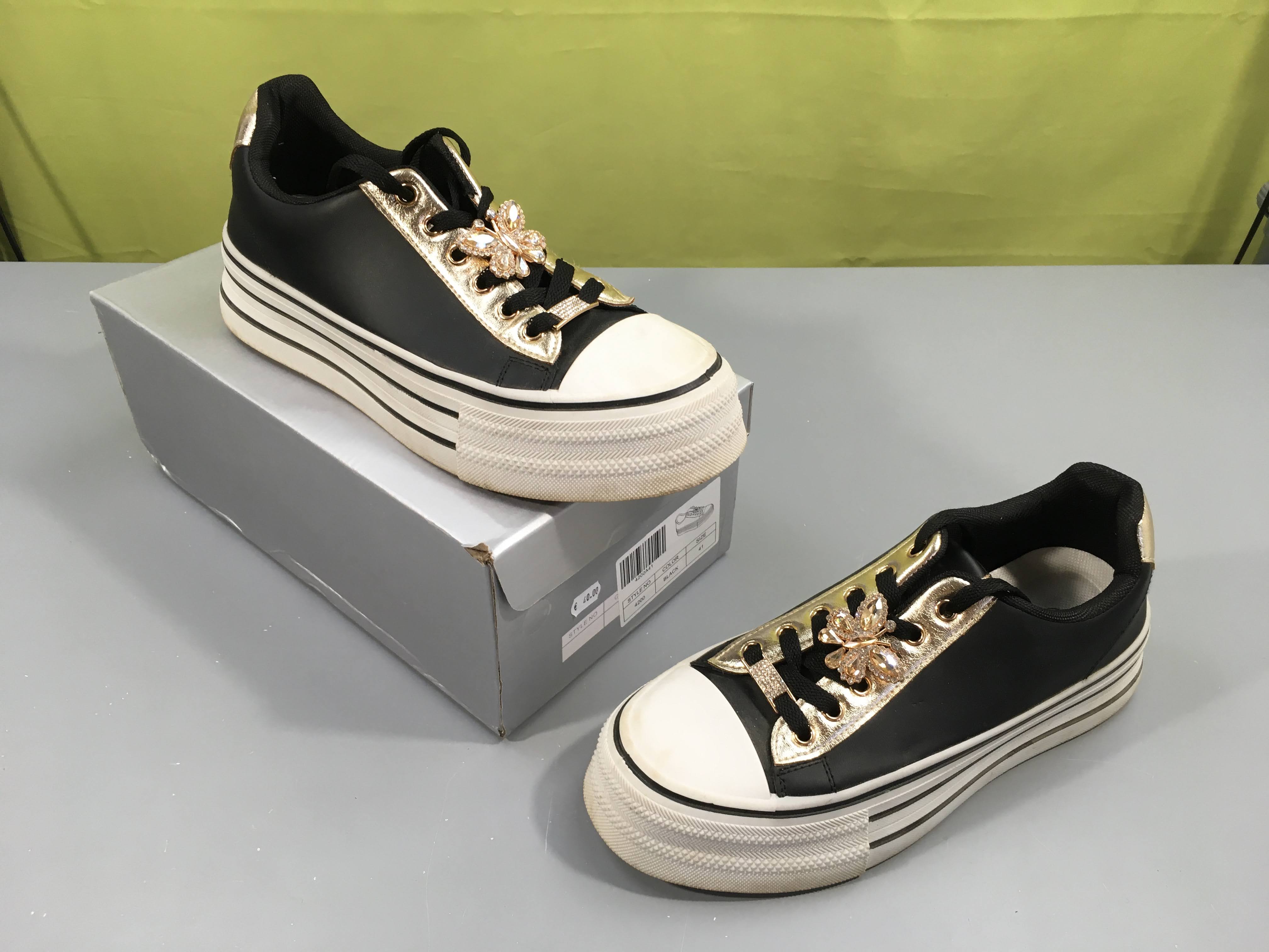 Baskets plateformes Jacobine noires/dorées papillon, 41