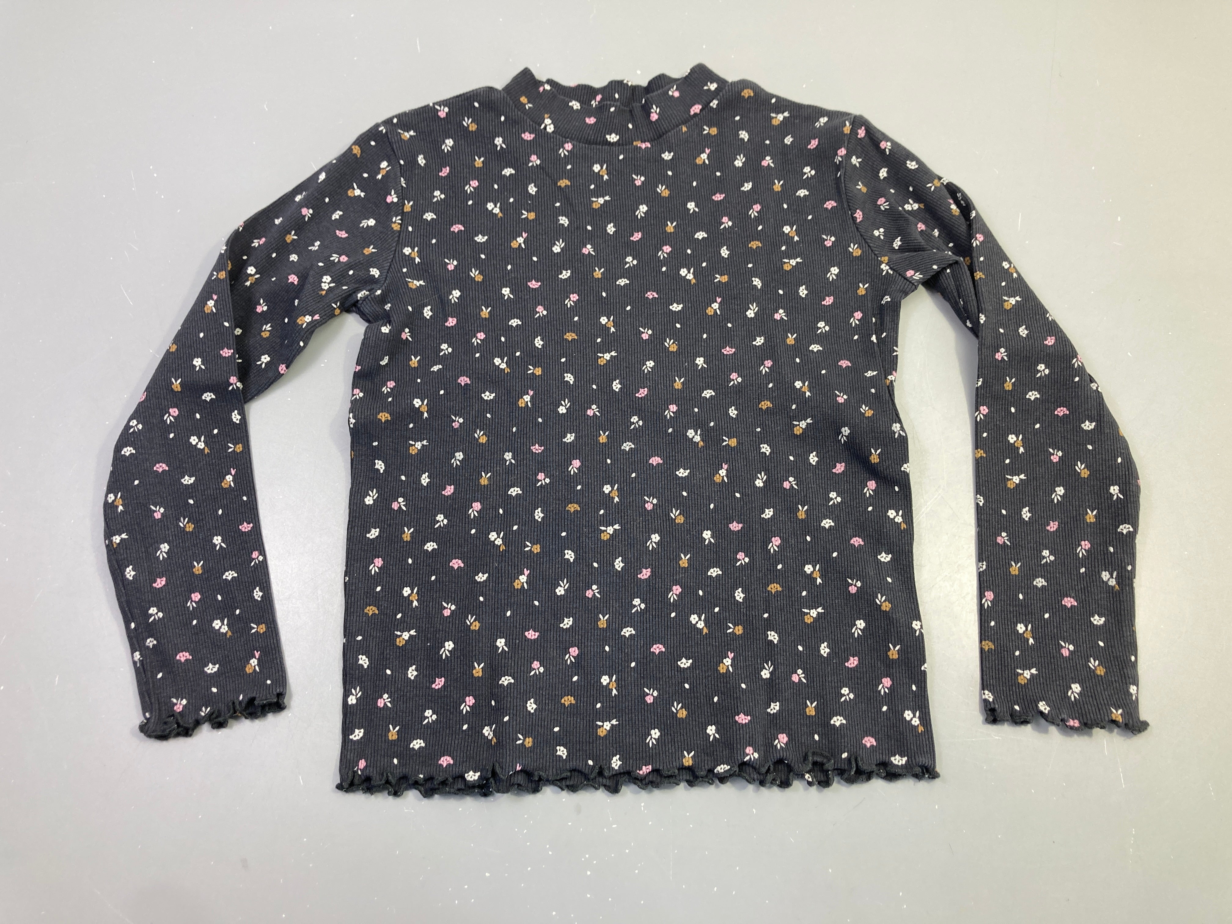 T-shirt m.l côtelé gris foncé fleurs
