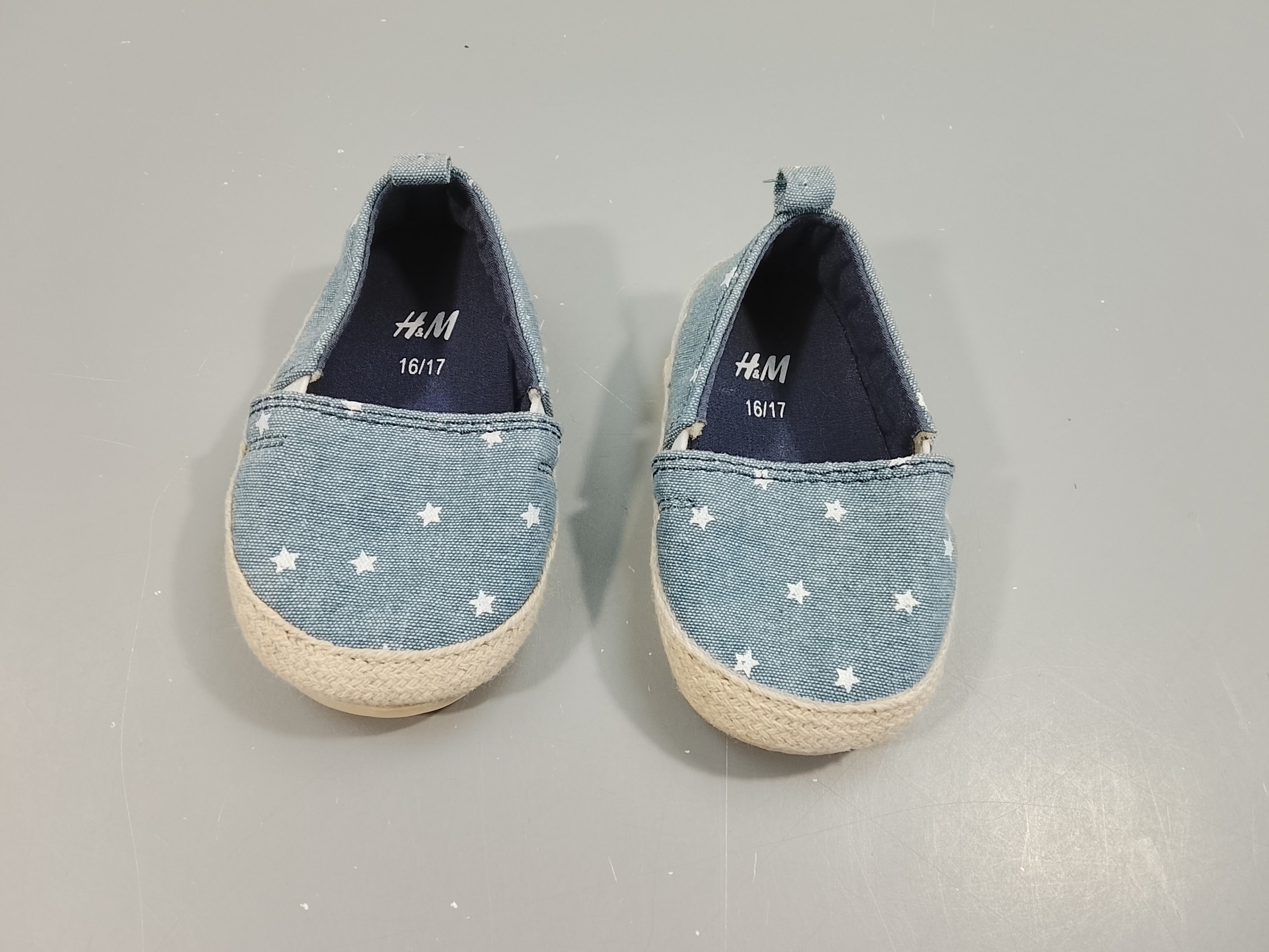 Etat neuf, espadrilles en toiles de coton couleur denim, étoiles blanches  (16-17)