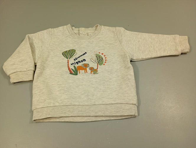 Sweat gris clair flammé, lions "férocement mignon", moins cher chez Petit Kiwi