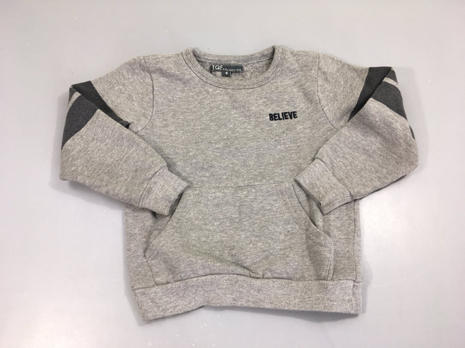 Sweat gris chiné believe, légèrement bouloché, moins cher chez Petit Kiwi