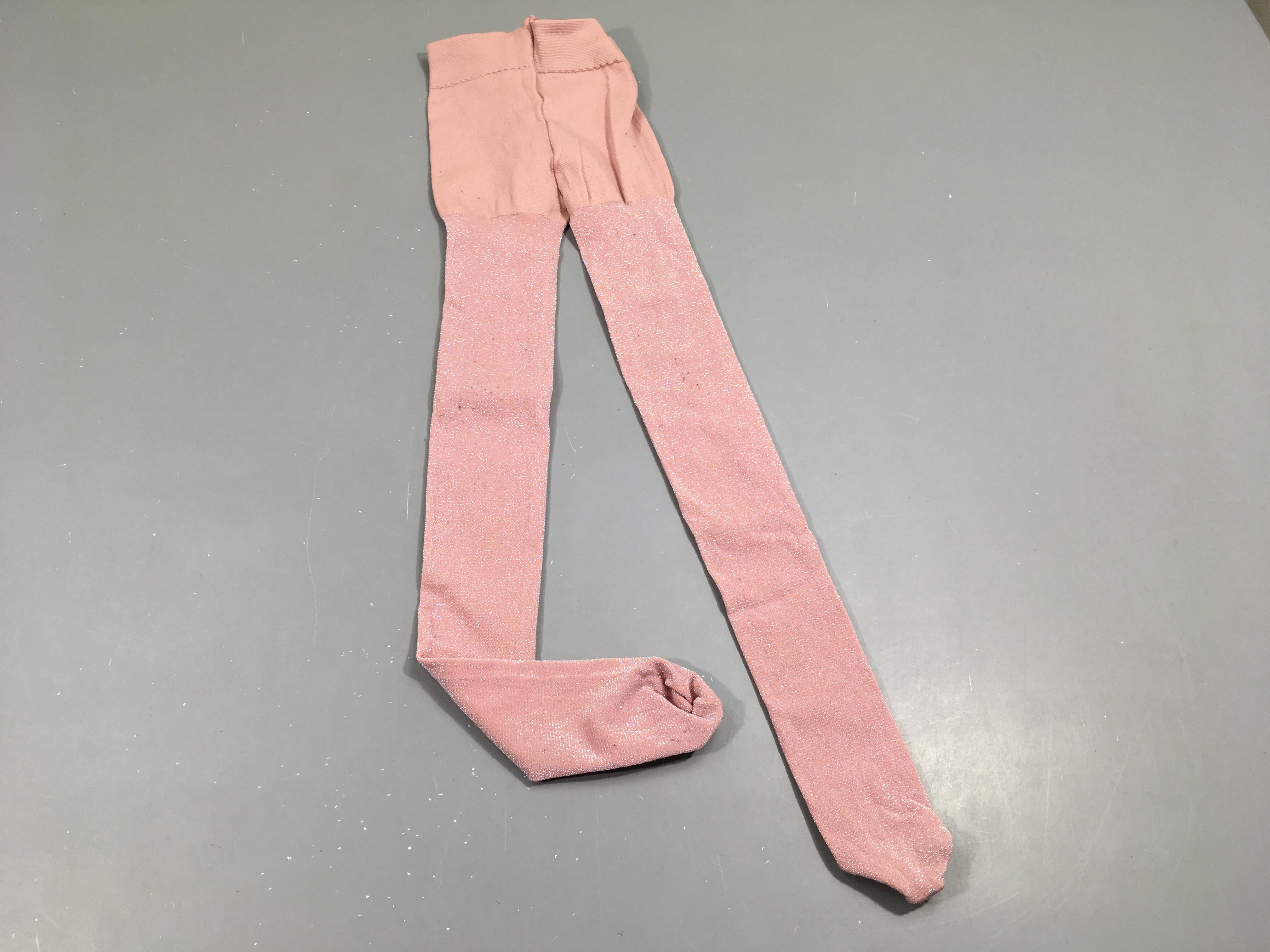 Collants dessus nylon vieux rose, dessous vieux rose pailleté, pas de taille indiquée