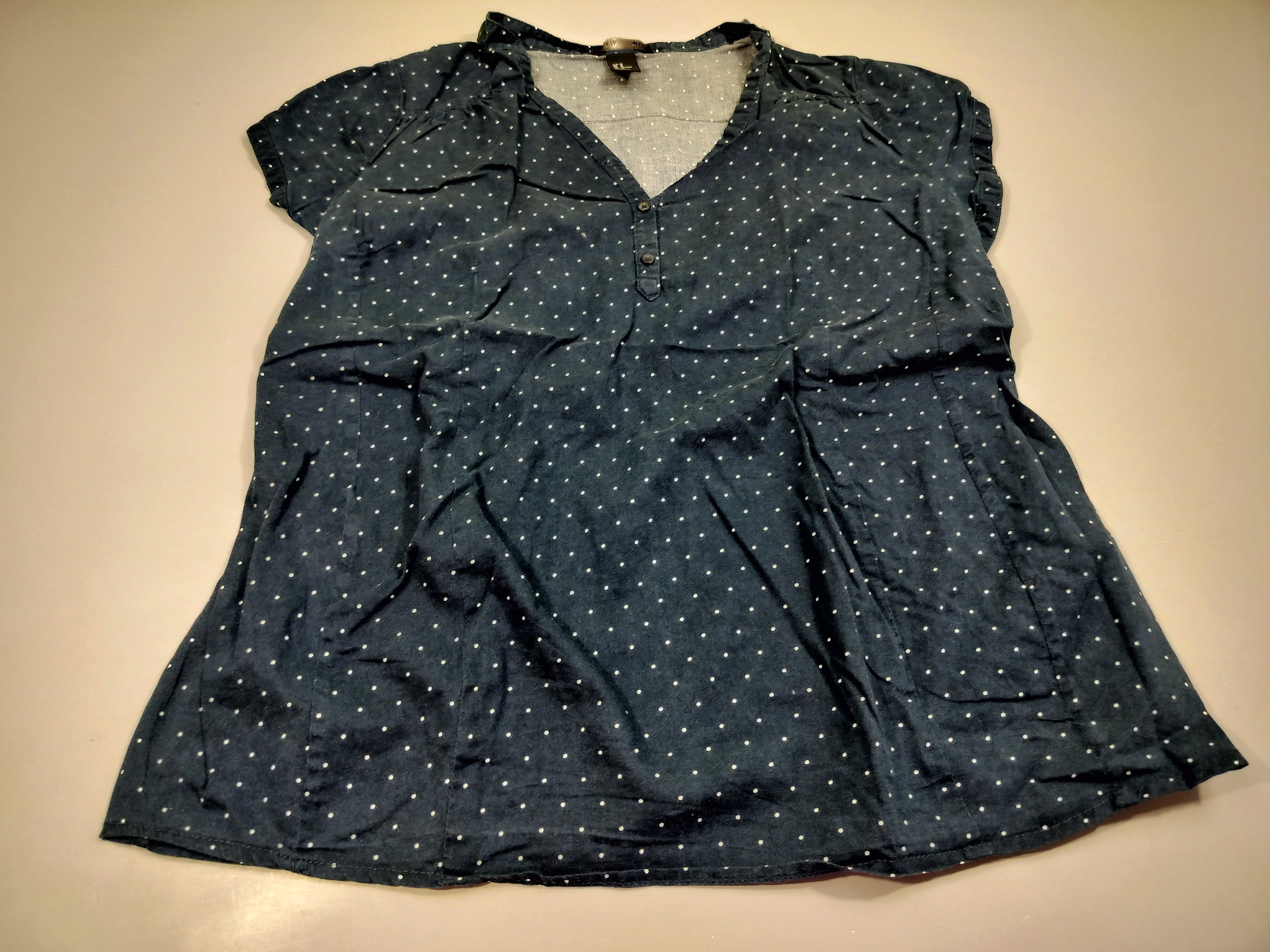 Blouse m.c de grossesse bleu marine à pois blancs M