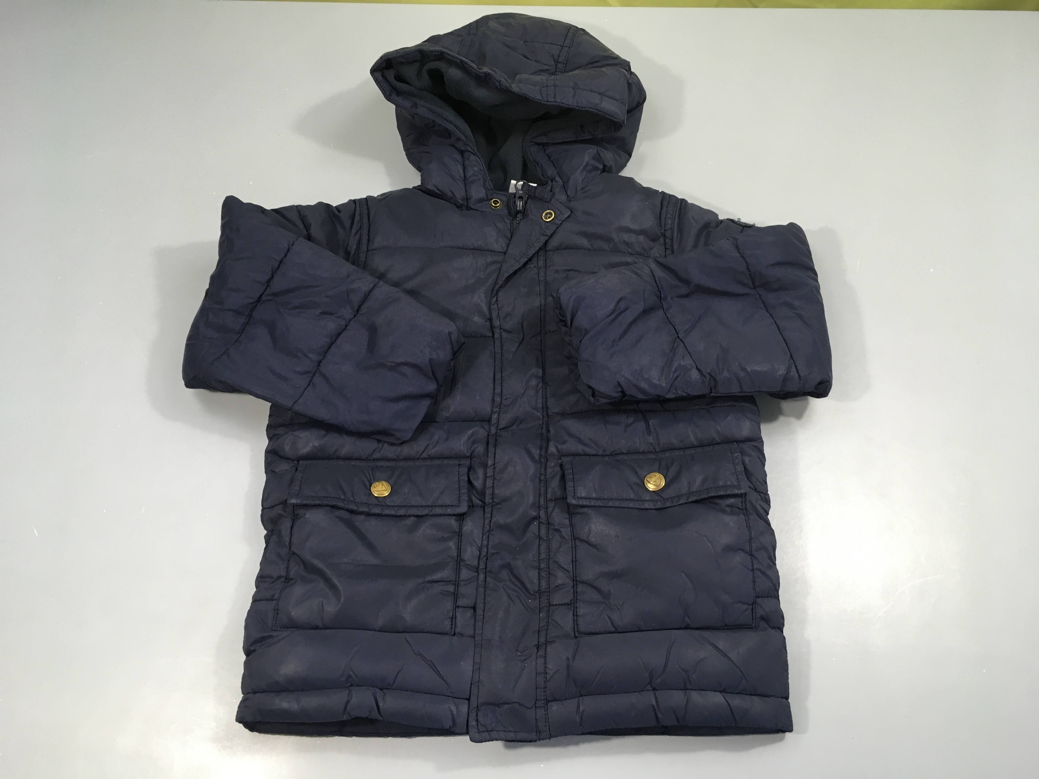 Doudoune zippée bleu foncé à capuche, doublé polar