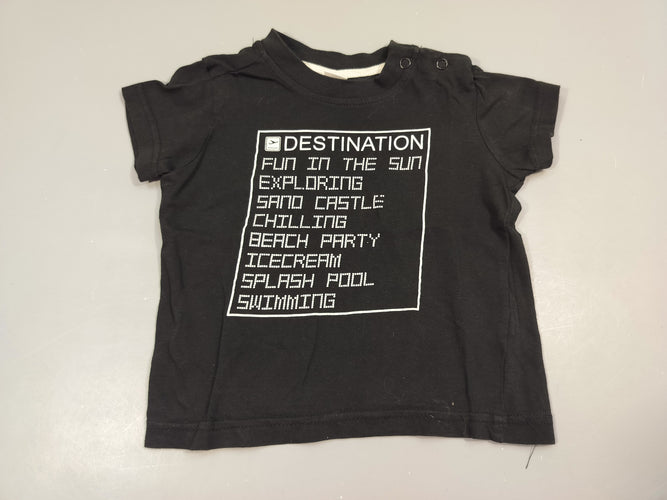 T-shirt m.c jersey noir, inscriptions blanches "Destination,..." 100% coton, moins cher chez Petit Kiwi
