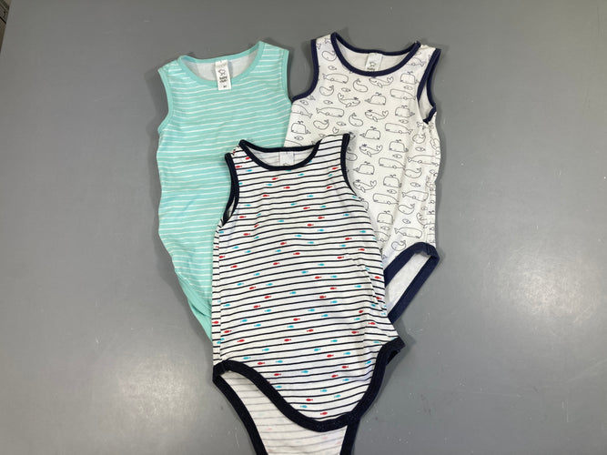 3 Bodies s.m bleu/turquoise rayé poissons/baleines, moins cher chez Petit Kiwi