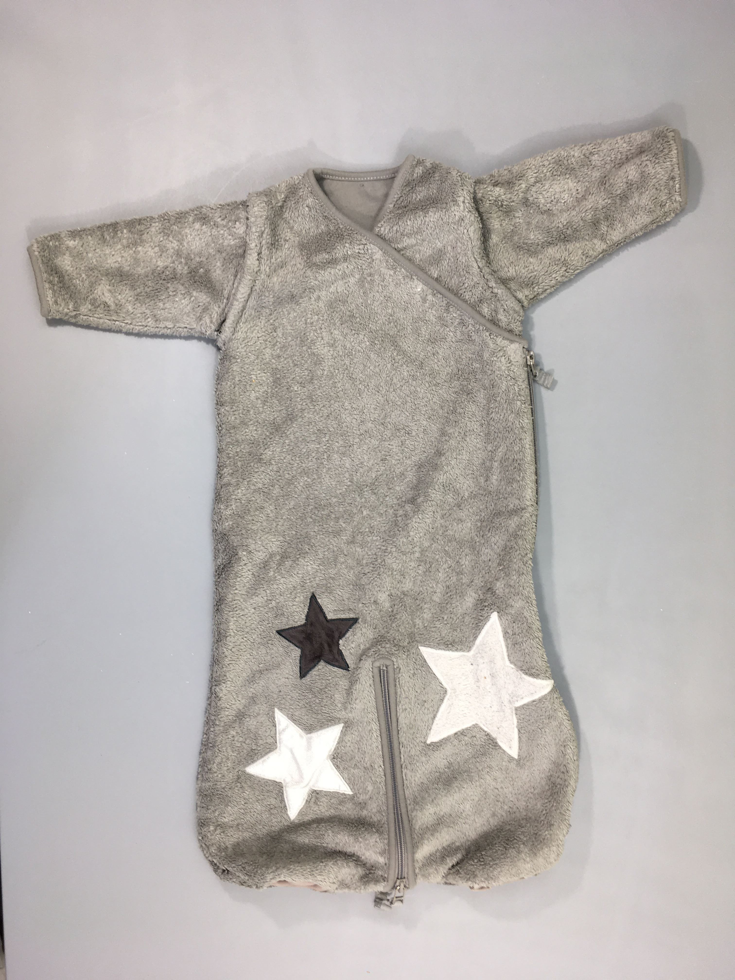 Sac de couchage ml velours gris étoiles, manches amovibles, 3-9m intérieur bouloché