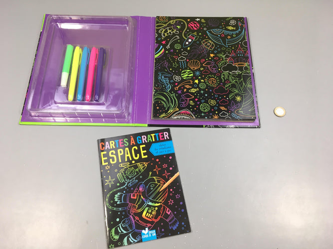 Jamais servi-Carte à colorier et à gratter Espace NEON, moins cher chez Petit Kiwi