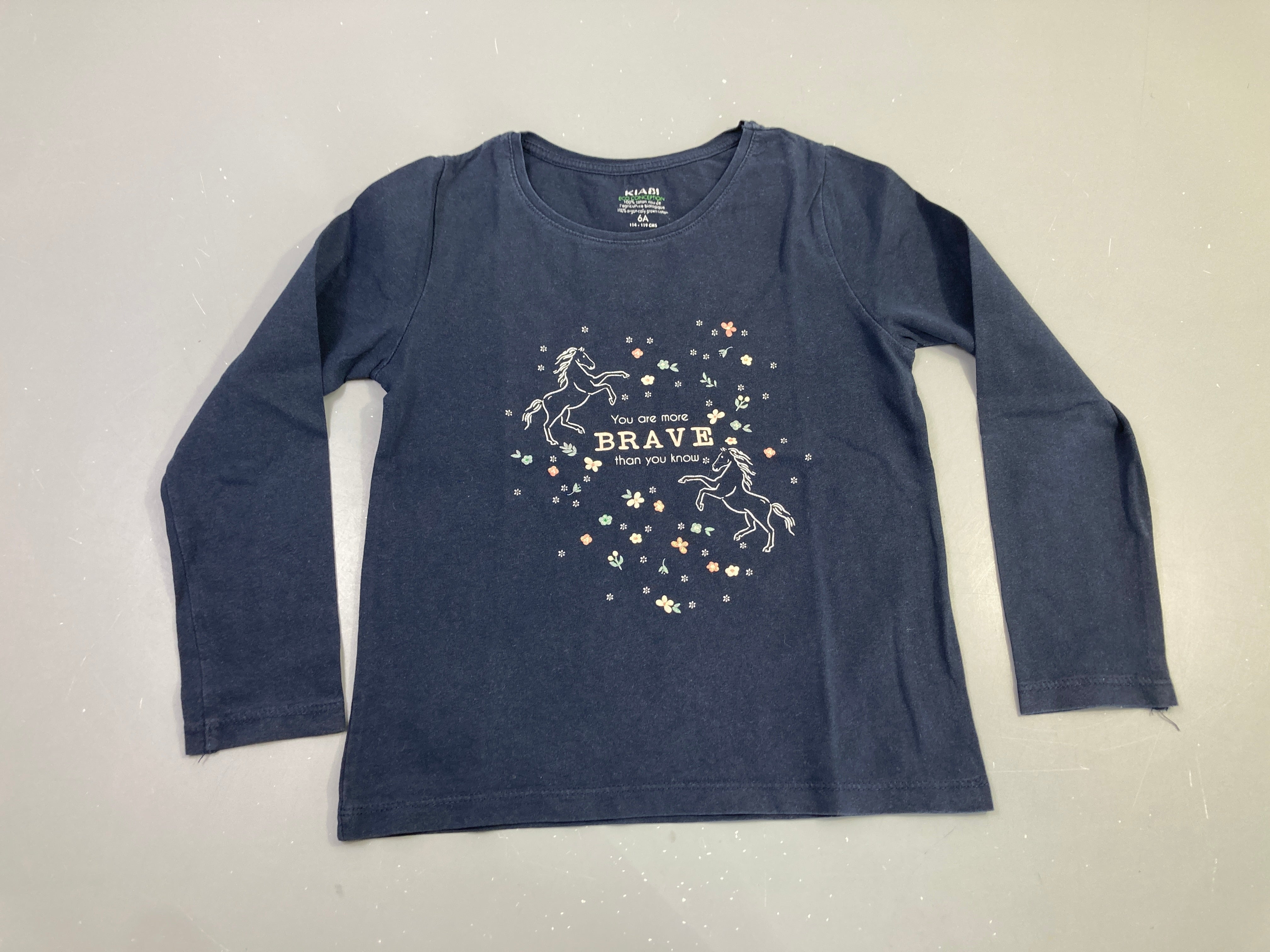 T-shirt m.l bleu marine chevaux message brave