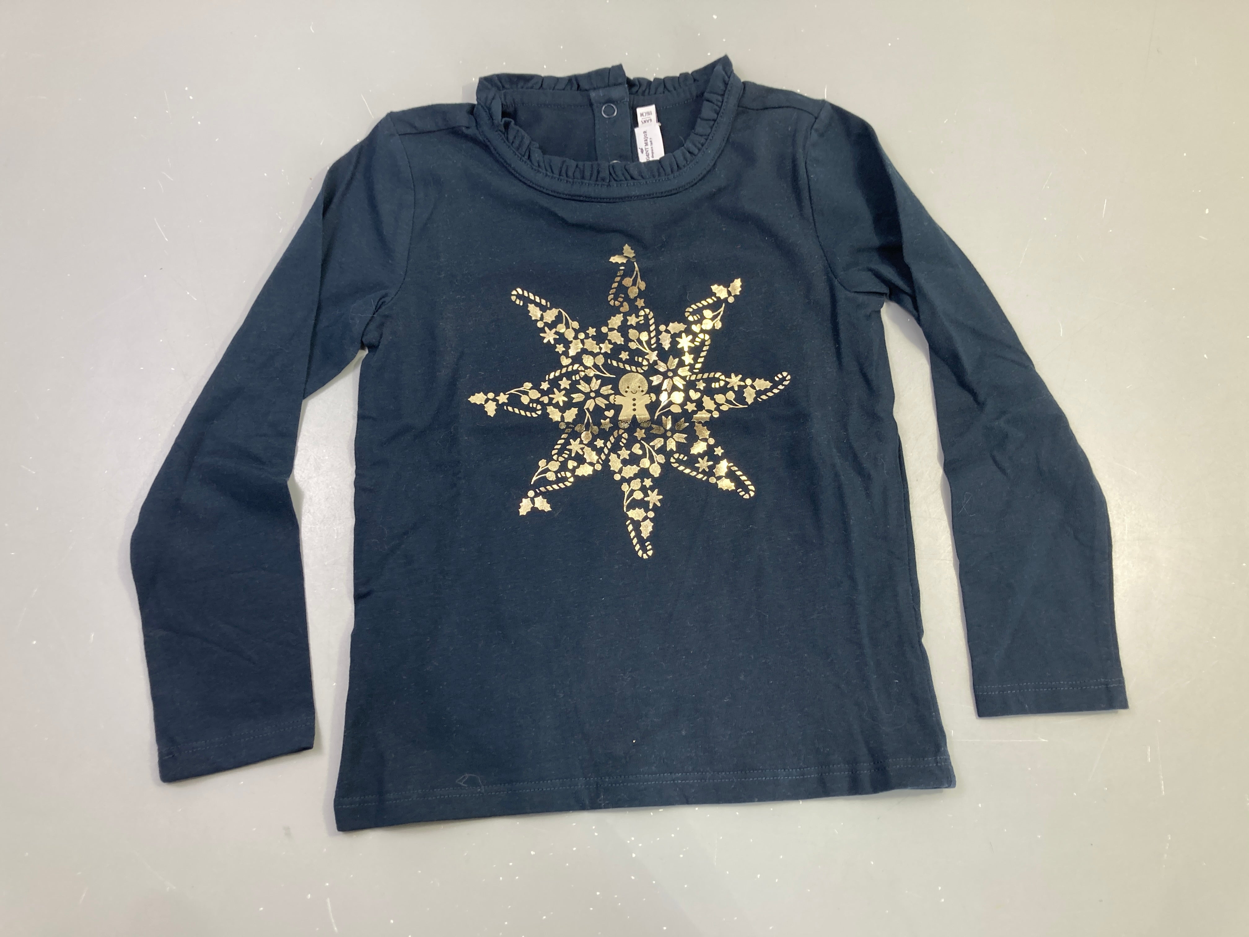 T-shirt m.l bleu marine flocon doré volanté