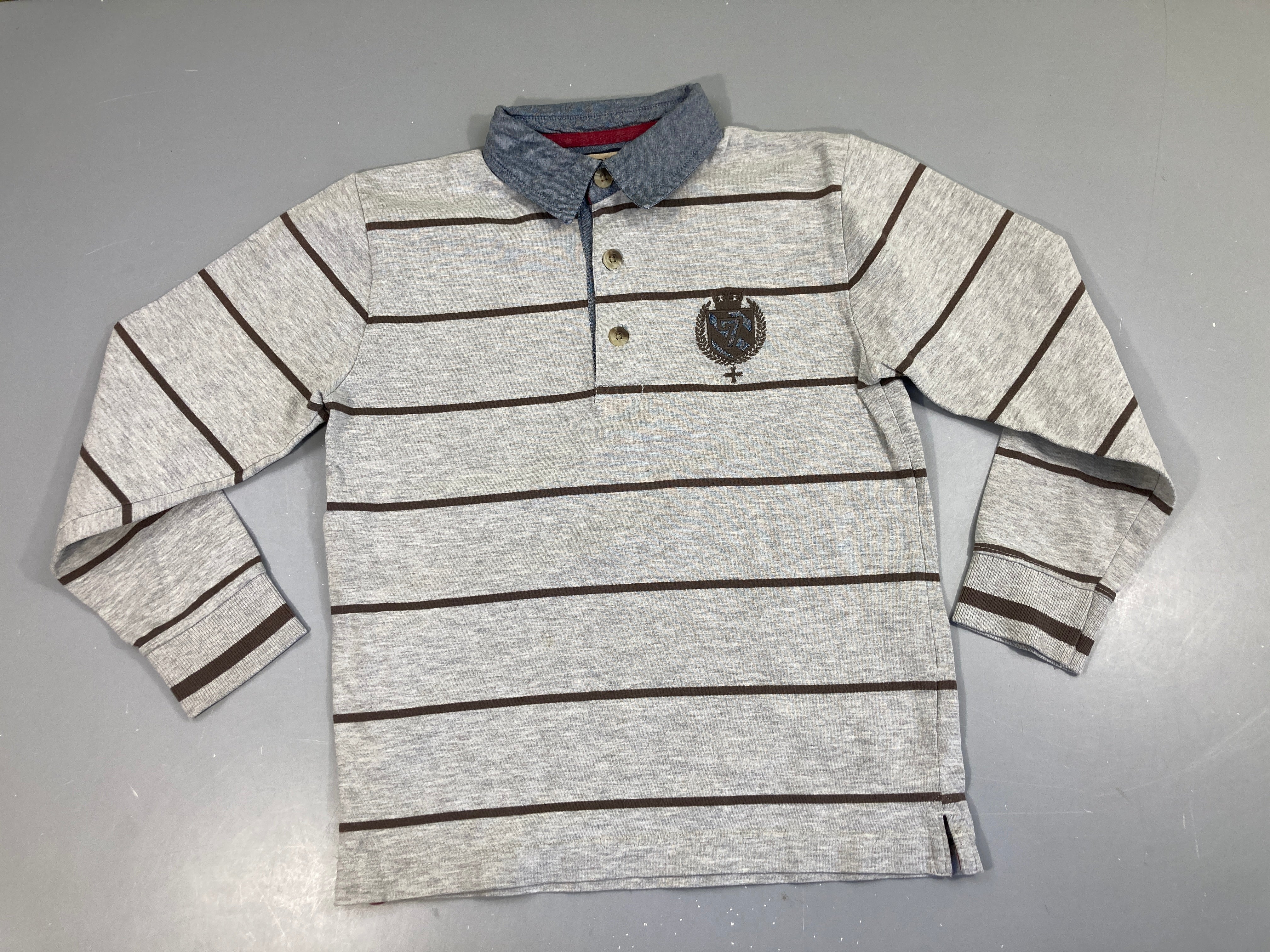 Polo ml jersey gris rayé brun 7