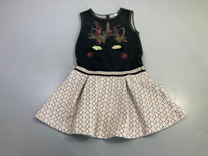 Robe s.m noire licorne jupe tweed, moins cher chez Petit Kiwi