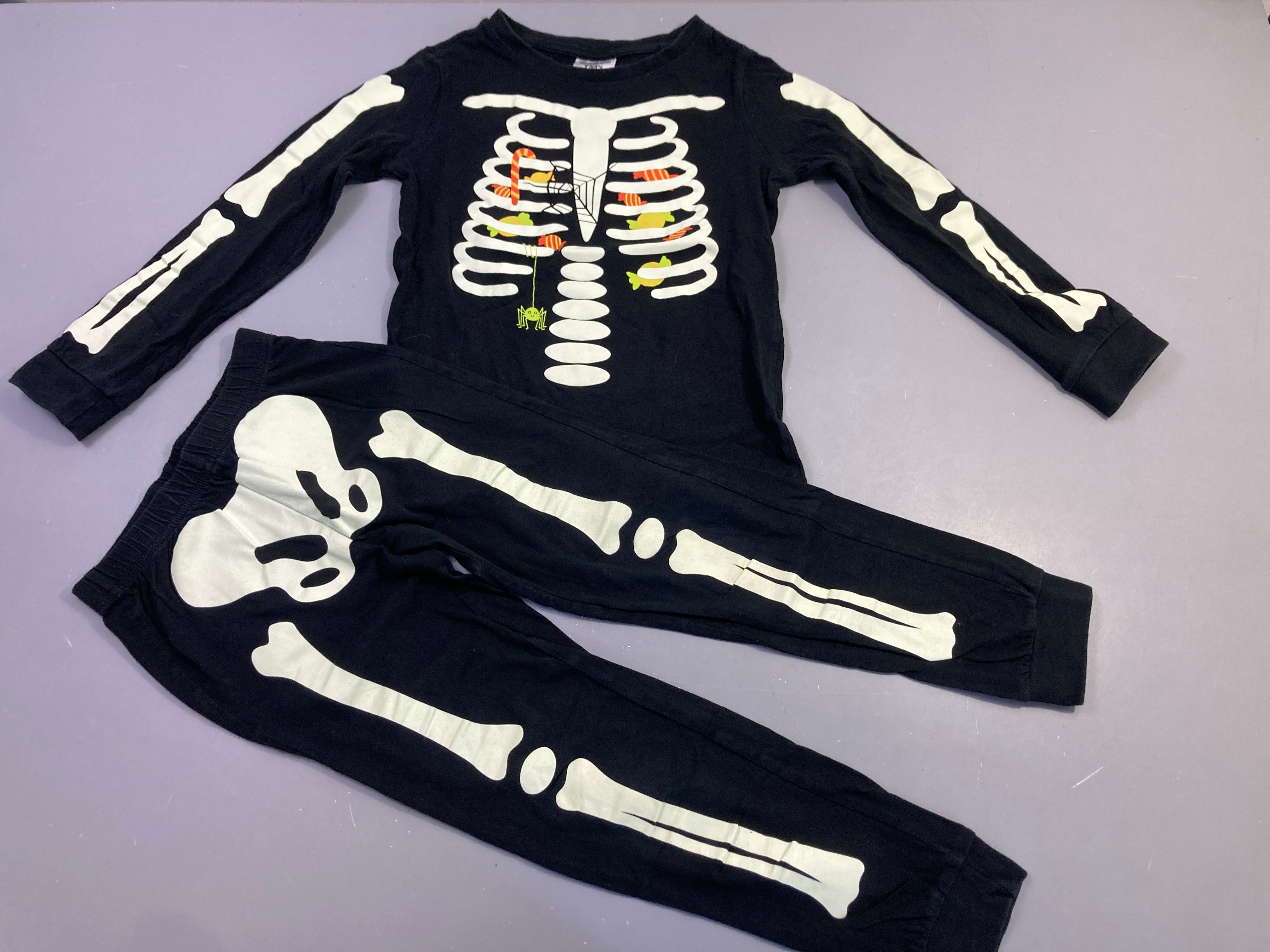 Pyjama 2pcs jersey noir squelette halloween