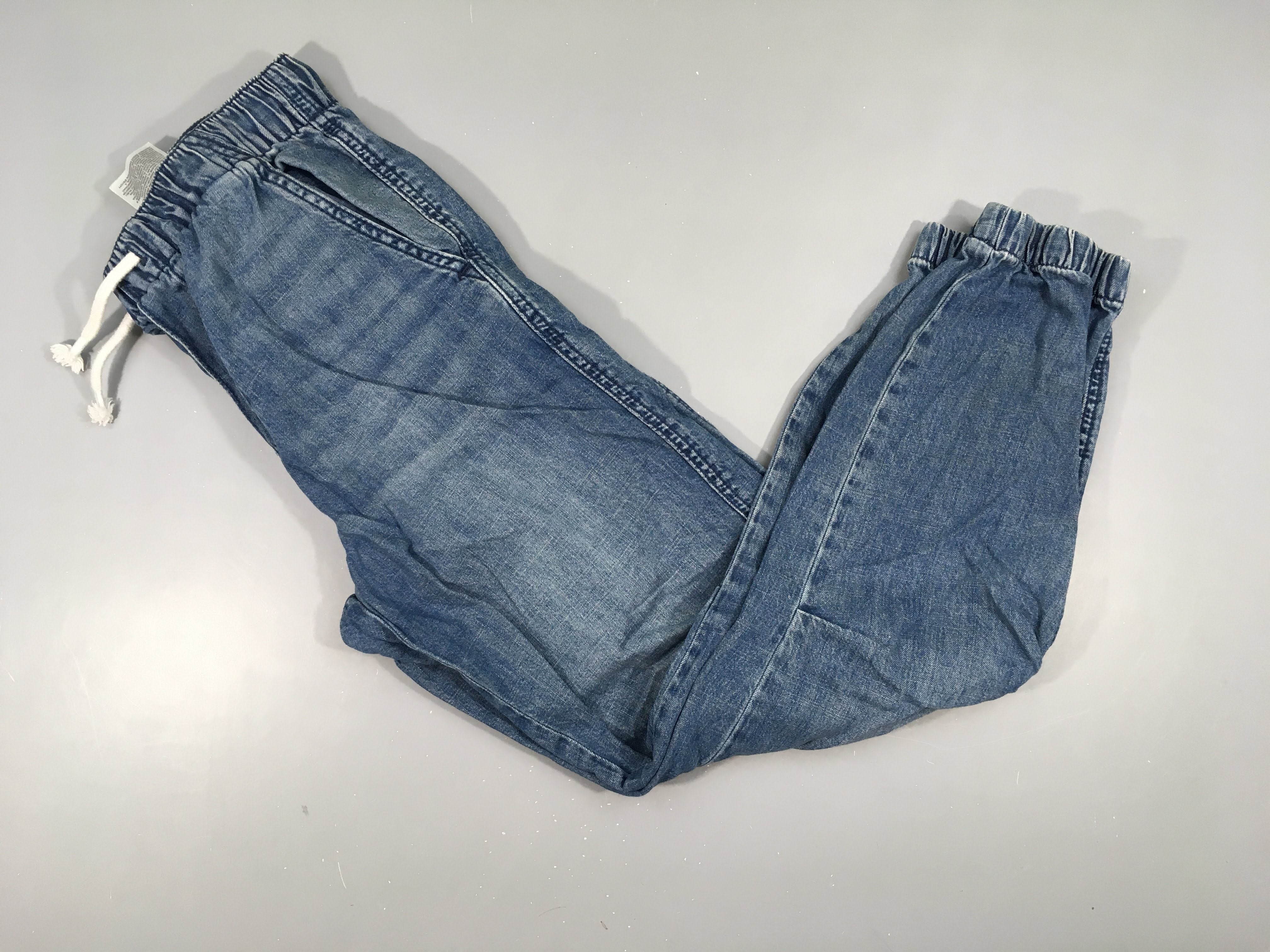 Pantalon denim taille et cheville élastiquées