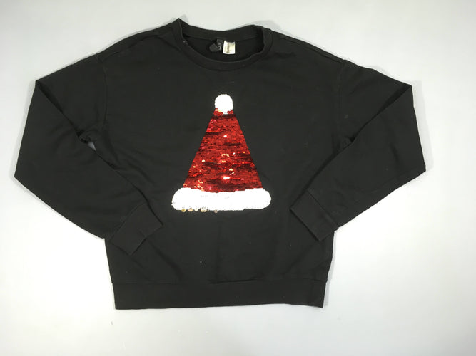 Sweat léger noir chapeau Noêl sequins réversibles, moins cher chez Petit Kiwi