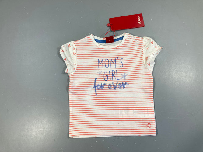 NEUF T-shirt m.c blanc rayé rose mom's girl, moins cher chez Petit Kiwi