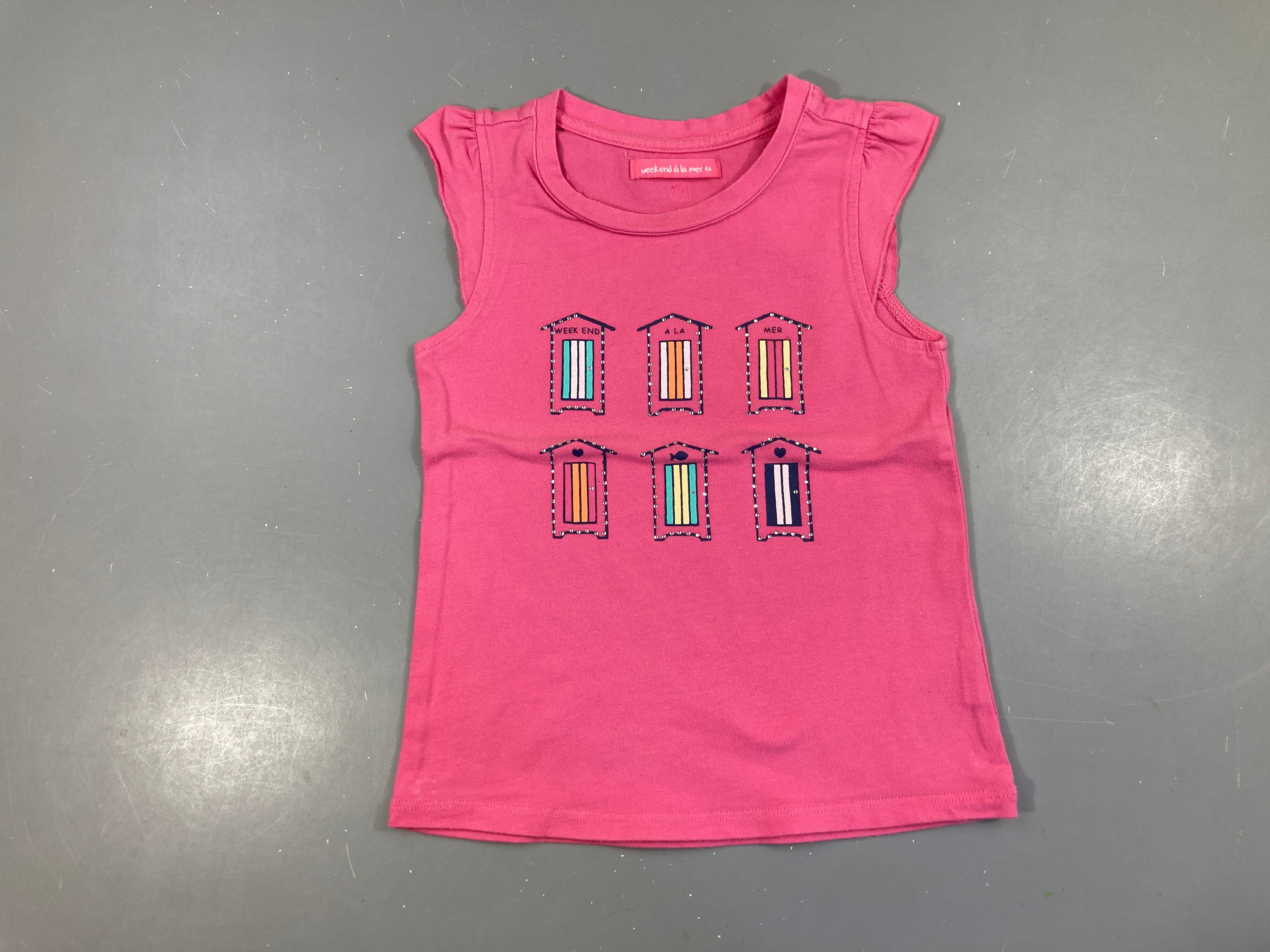 T-shirt m.c rose cabines strass, bouloché