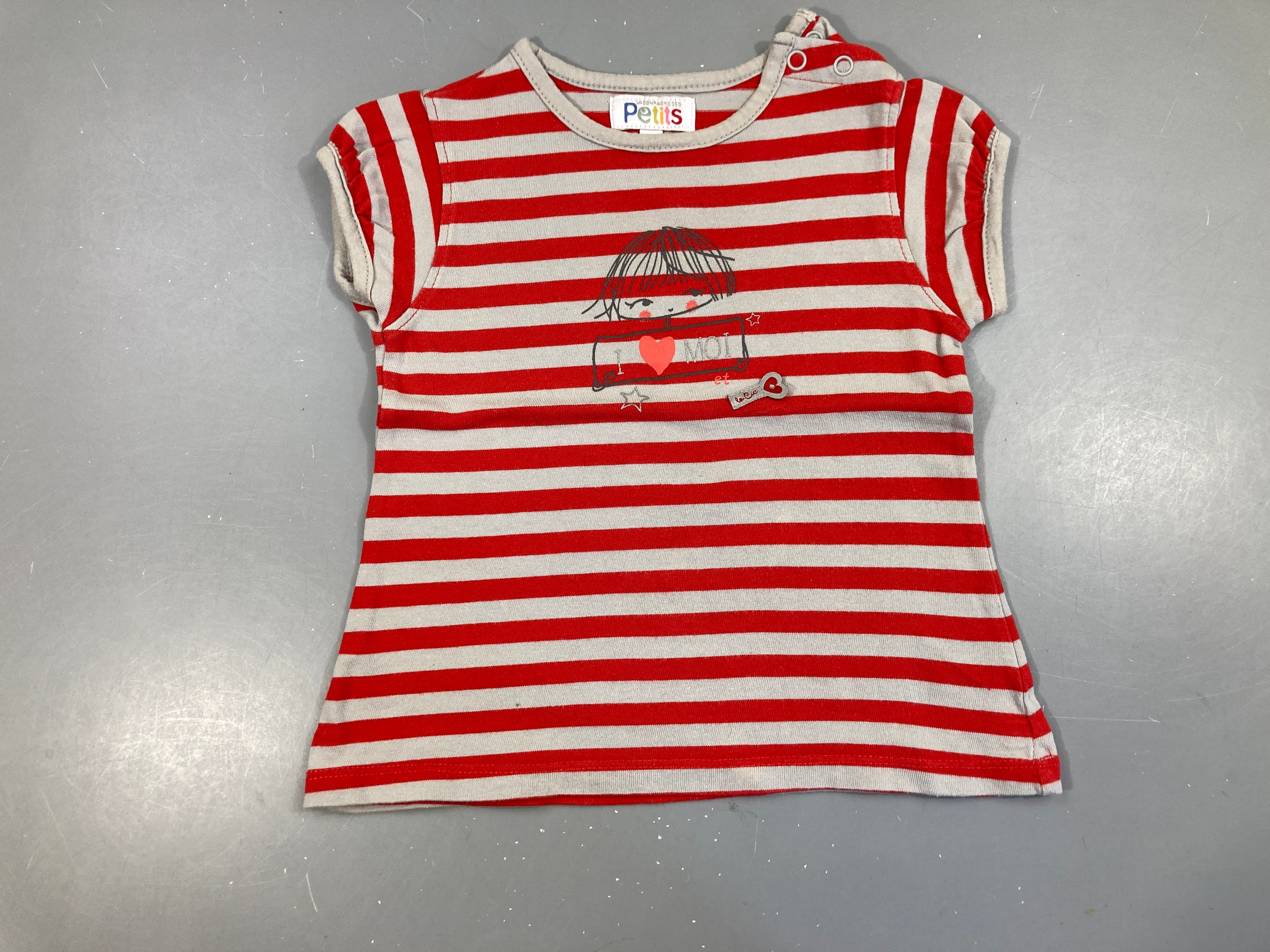 T-shirt m.c rouge rayé gris fille