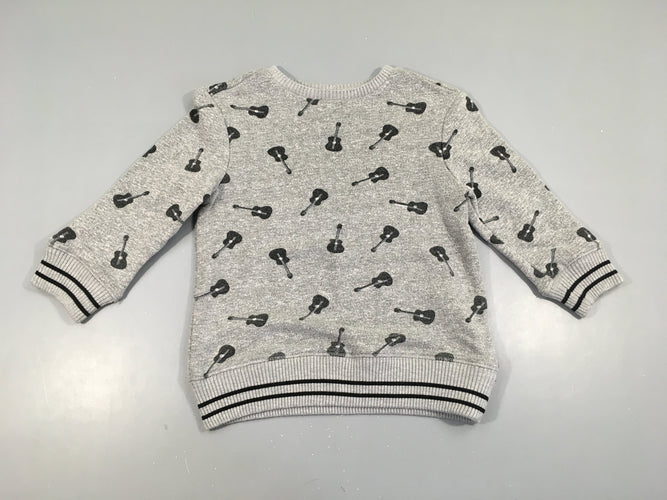 Pull gris guitares Légèrement bouloché Taille estimée, moins cher chez Petit Kiwi
