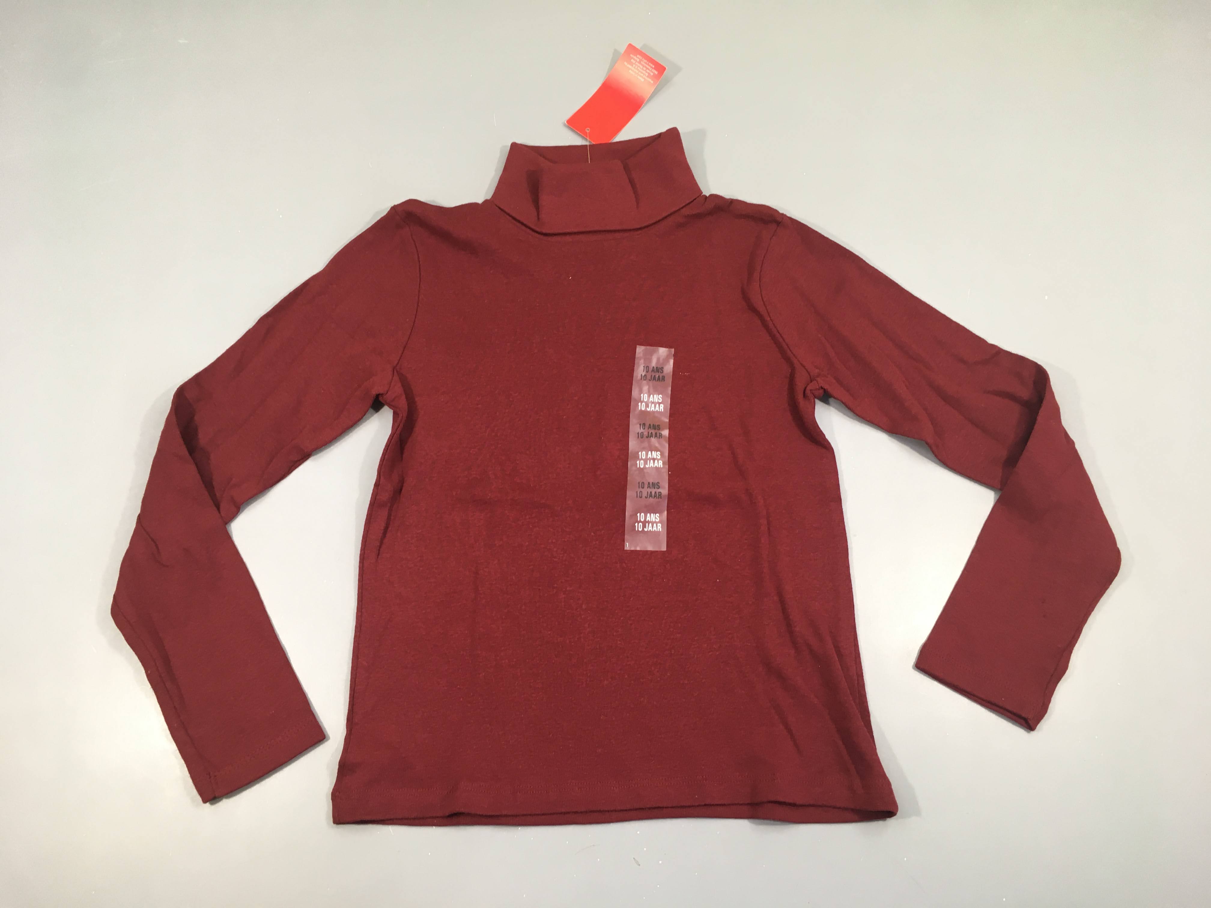 Neuf-T-shirt m.l col roulé bordeau