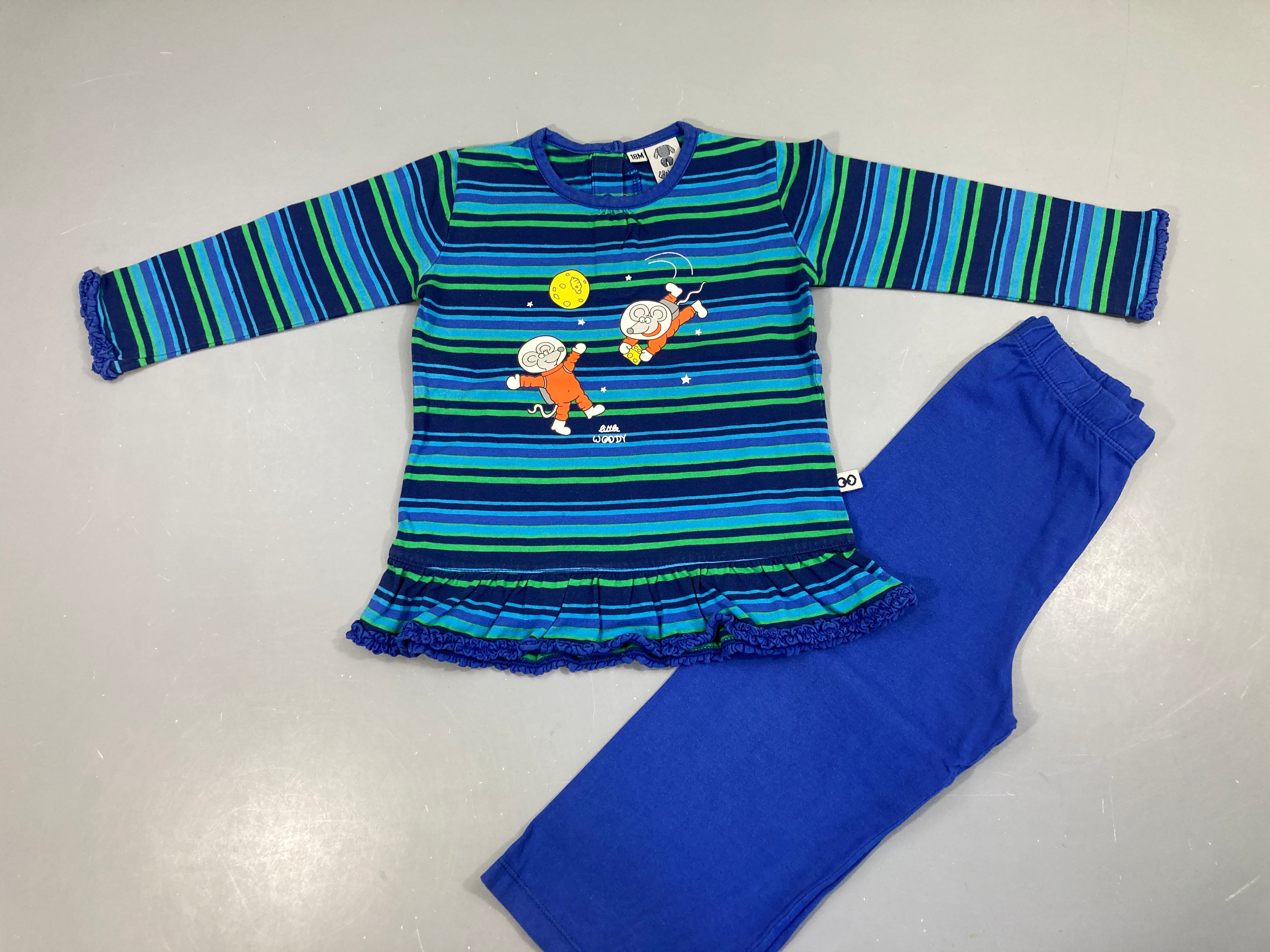 Pyjama 2pcs jersey bleu rayé souris espace